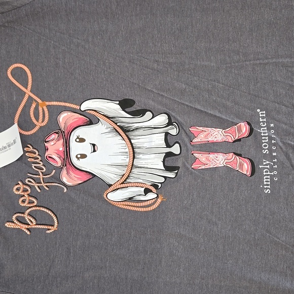 NWT Simply Southern Boo Haw Rodeo Ghost Halloween Tshirt Irregular - Picture 3 of 4